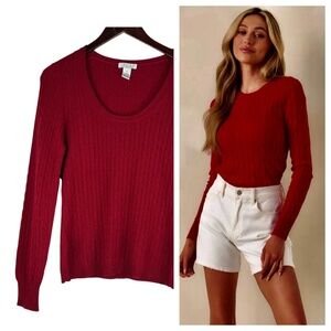 Tweeds Cashmere Sweater Pullover Sz Medium 8 10 Red Cable Knit Quiet Luxury SOFT